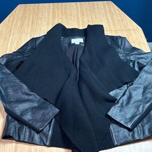 Caslon Black Leather Jacket with Knit Collar
